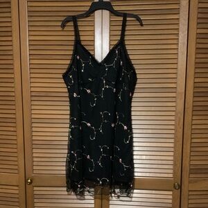 Floral Embroidered Mesh Lace Slip Dress 2X